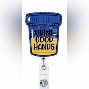 Blue and Yellow Urine Good Hands Badge Reel